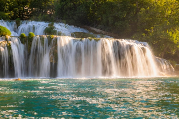 Schöner Wasserfall Skradinski Buk im Nationalpark Krka Luftbild Dalmatien Kroatien Europa