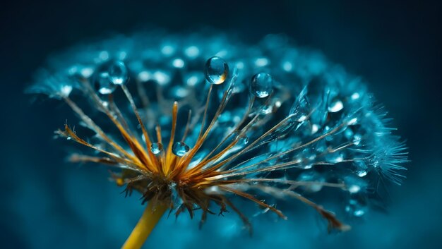 Foto schöner wassertropfen auf einem löwenzahnblumen-samen-makro in der natur