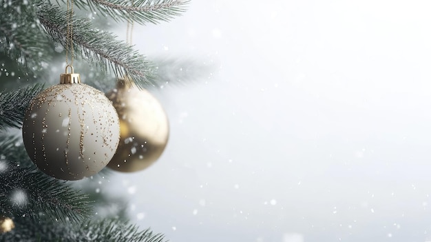 Schöner Weihnachtsbaum-Hintergrund mit Weihnachtenbaumzweigen und goldenen Weihnachtbaum-Spielzeug
