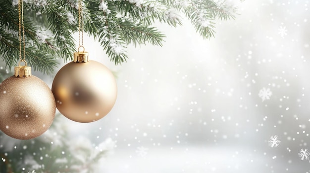 Schöner Weihnachtsbaum-Hintergrund mit Weihnachtenbaumzweigen und goldenen Weihnachtbaum-Spielzeug
