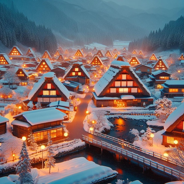 Schöner Winter in Shirakawago, Japan