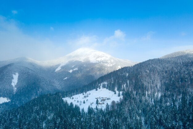 Schöner Winterwald und die Straße