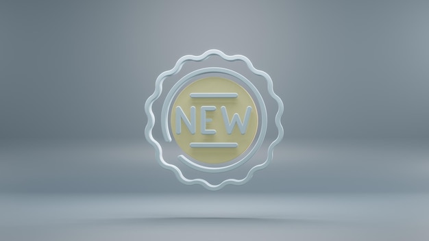Schönes Abstract Neues Abzeichen gelbes Lichtsymbol Ikonen auf blauem Hintergrund 3D-Rendering Illustrati