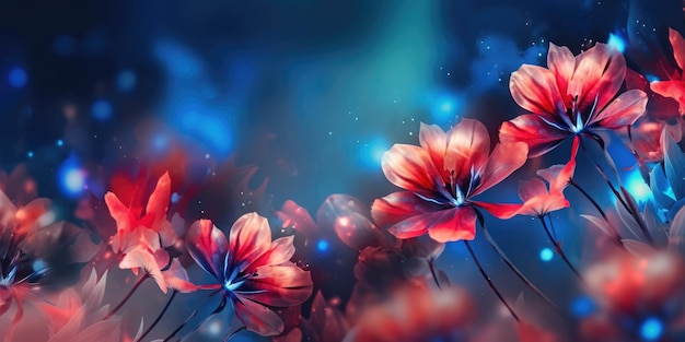 Schönes abstraktes rotes und blaues Nachtfoto, florales Design, Hintergrundbanner, schöne generative KI AIG32