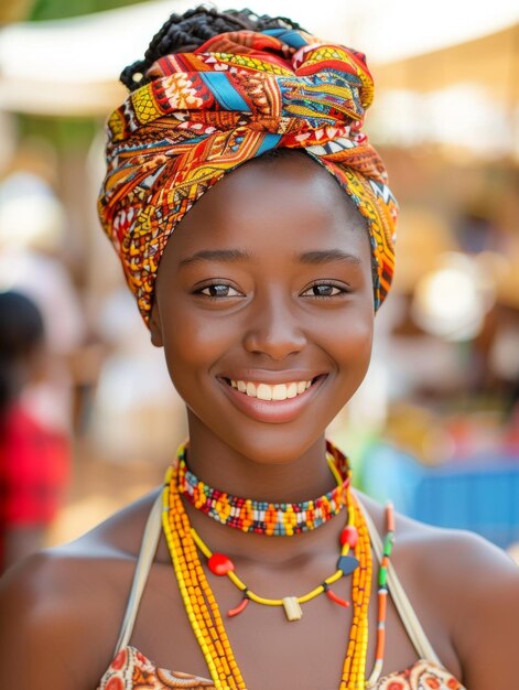 Foto schönes afrikanisches mädchen schwarze frau mit dunkler haut traditionelle kultur und kleidung turban natürliche schönheit