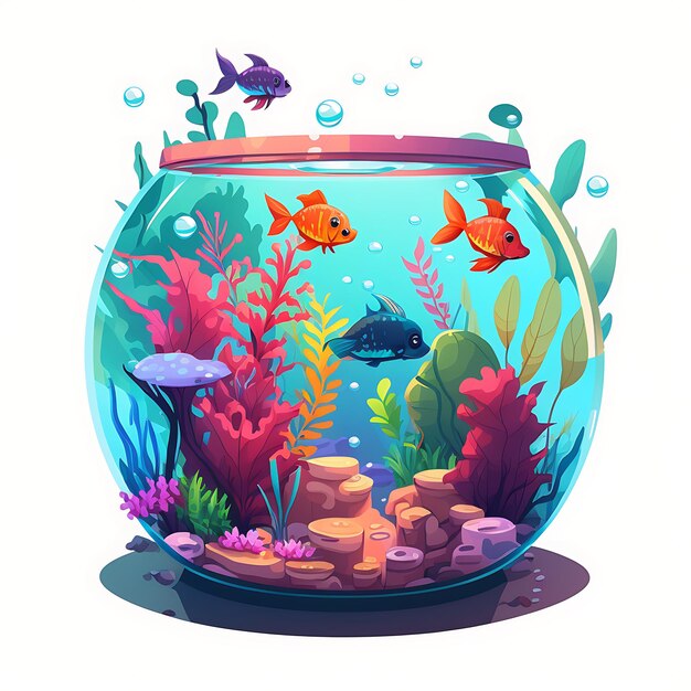 Schönes Aquarium im digitalen Kunststil farbenfroher Cartoon