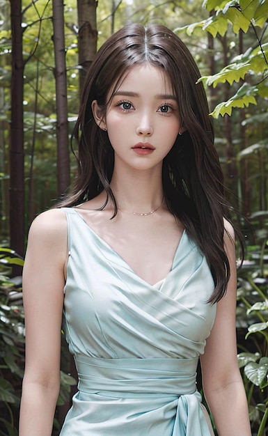 Schönes asiatisches Mädchen mit langen Haaren in einem sexy Outfit mit einem heißen Körper