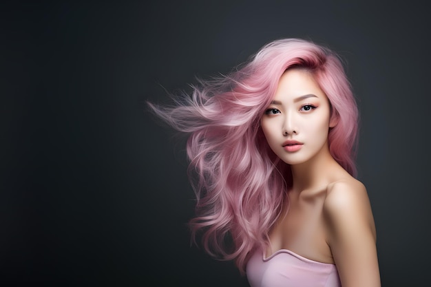 Foto schönes asiatisches mädchen mit rosa haaren