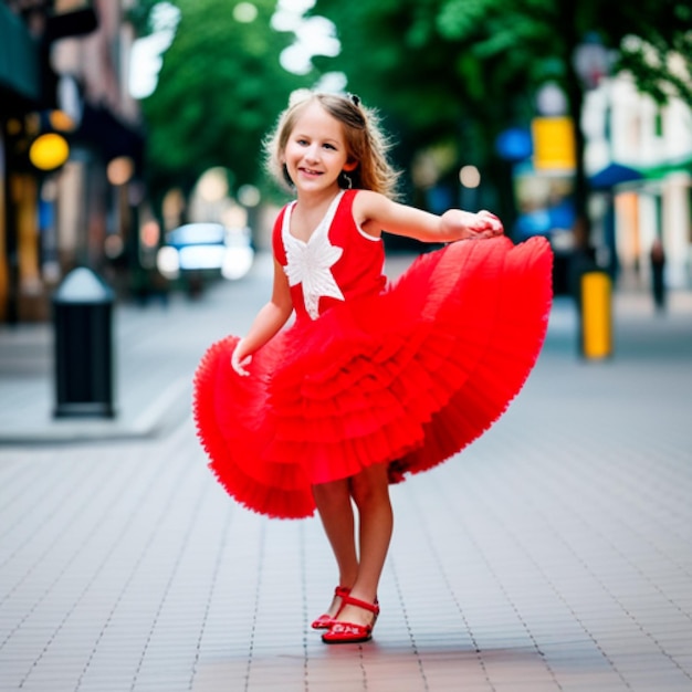 schönes Babymädchenmodell mit rotem Kleid