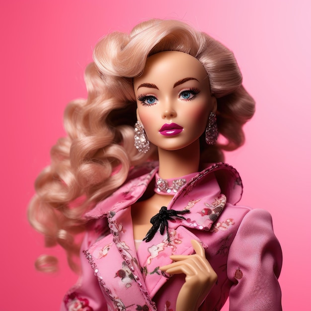 schönes Barbie-Mädchen auf einem rosa Hintergrund