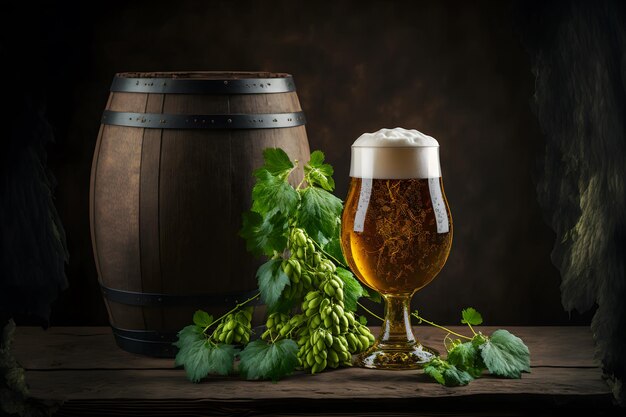 Schönes Bier mit Schaum in klassischem Bierglas in neuronaler Netzwerk-erzeugter Kunst der dunklen Szene