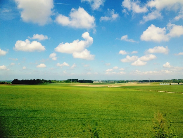 Schönes Bild einer grünen Landschaft vor einem bewölkten blauen Himmel