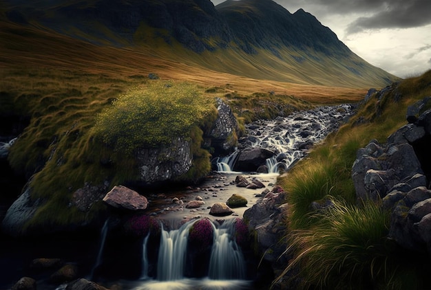 Schönes Bild eines kleinen Wasserfalls im Hochland