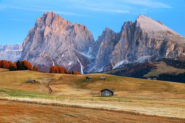 Schönes Bild von Felsformationen vor klarem Himmel im Herbst