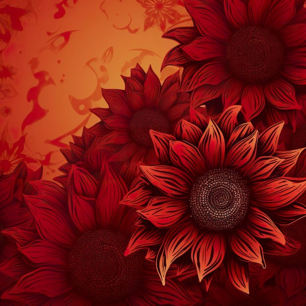 Foto schönes bild von sonnenblumen in roter farbe