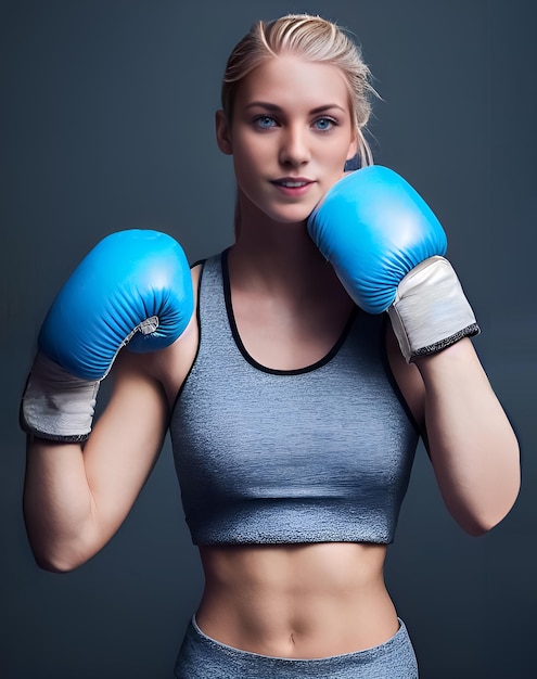 Schönes blondes Fitness-Mädchen im Fitnessstudio, mit Sport-BH, Boxhandschuhen