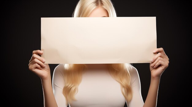 Foto schönes blondes mädchen mit einer leeren plakatwand in der hand generative ki