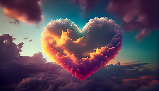 schönes buntes valentinstagherz in den wolken als abstrakter hintergrund generative ai