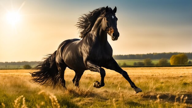 Schönes dunkles Pferd rennt in der Natur