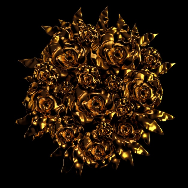 Schönes Element, Gold, Rose, Stuck, Ornament, Rahmen. 3D-Rendering.