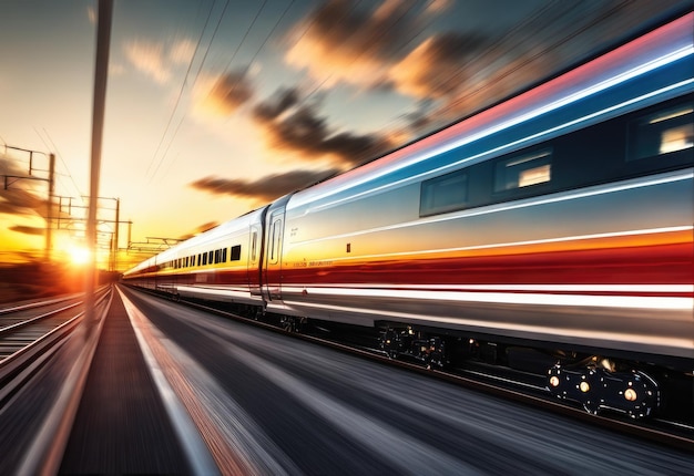 Schönes Foto der Bewegungsunschärfe des modernen Nahverkehrszuges mit hoher Geschwindigkeit