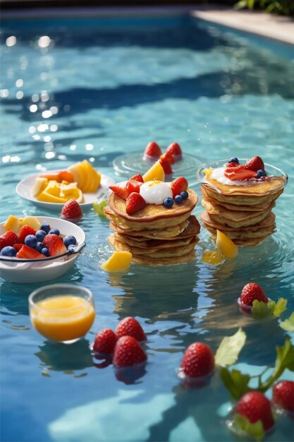 Foto schönes frühstück im wasser beim schwimmen