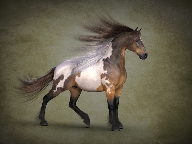 Schönes geflecktes Pferd 3D-Visualisierung