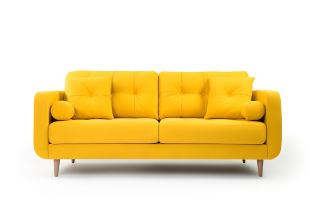Schönes gelbes Sofa, isoliert auf weißem Hintergrund