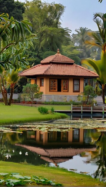 Foto schönes gust house und pond fotografie bild ai erzeugte kunst