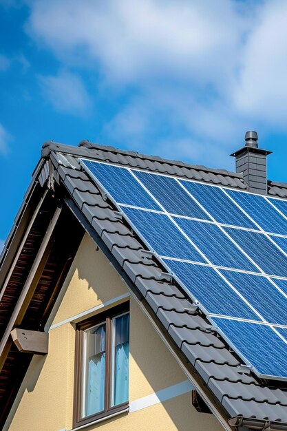 Foto schönes haus mit solarpanelen auf dem dach unter einem hellen himmel