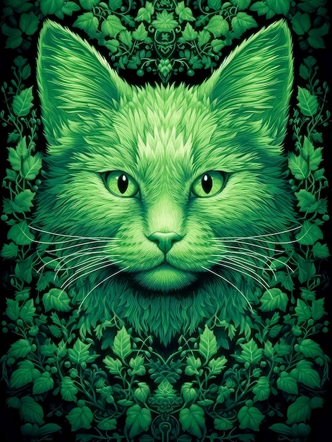 Schönes hellgrünes Bild eines Katzenmandalas