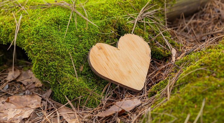 Foto schönes herz aus baumholz mitten im wald in hoher auflösung und schärfe