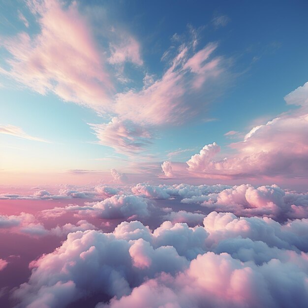 Schönes Hintergrundbild eines romantischen blauen Himmels mit weichen flauschigen rosa Wolken Panoramabild