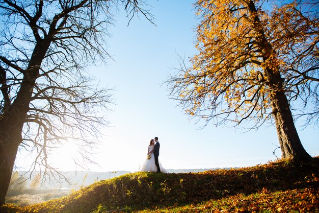 Schönes Hochzeitspaar in der Natur