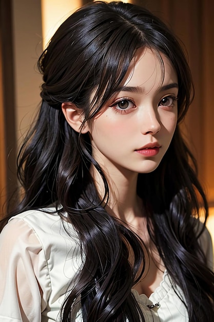 Schönes junges Mädchen mit langen schwarzen Haaren, HD-Fotografie-Hintergrund