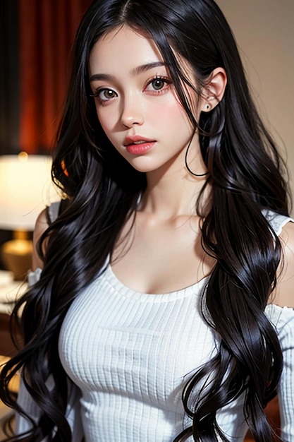 Schönes junges Mädchen mit langen schwarzen Haaren HD-Fotografie Tapeten Hintergrund