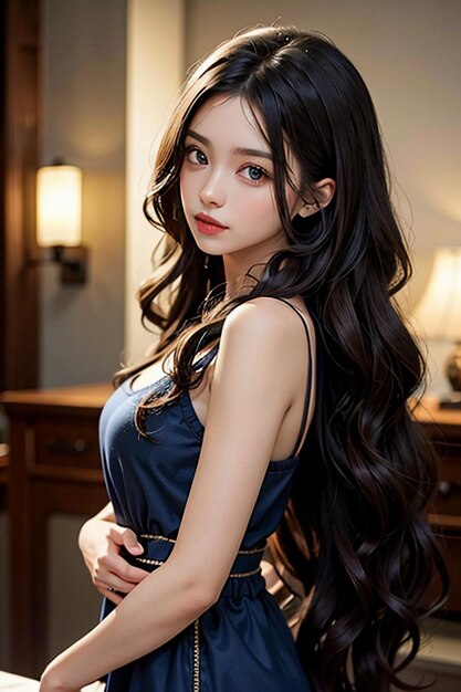 Schönes junges Mädchen mit langen schwarzen Haaren HD-Fotografie Tapeten Hintergrund
