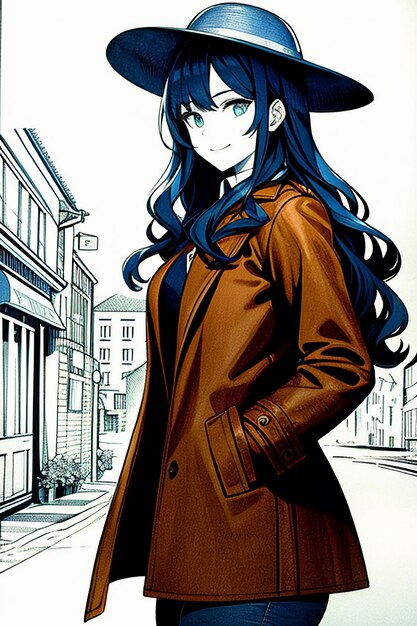 Schönes junges, schönes Mädchen in dunklem Mantel und Retro-Hut Tapeten Hintergrundillustration