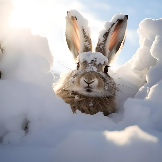 Foto schönes kaninchen im weihnachtswald im winter