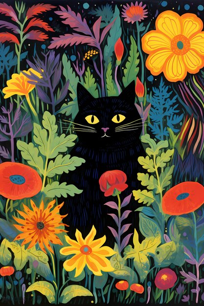 Schönes Katzenposter mit farbenfrohem und künstlerischem Stil