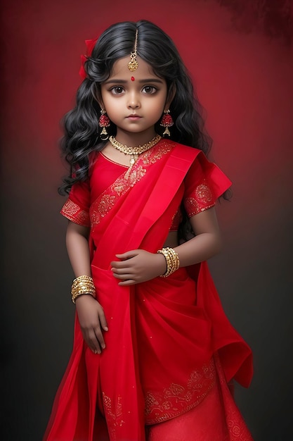 Schönes kleines Mädchen trägt einen Sari