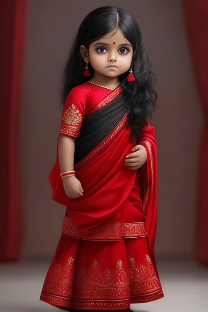 Schönes kleines Mädchen trägt einen Sari