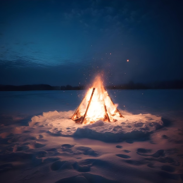 Schönes Lagerfeuer im Winterwald bei Nacht