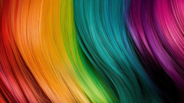 Schönes langes Haar mit Regenbogenfarbeffekt, Kopienraum, leerer Bereich, generative KI