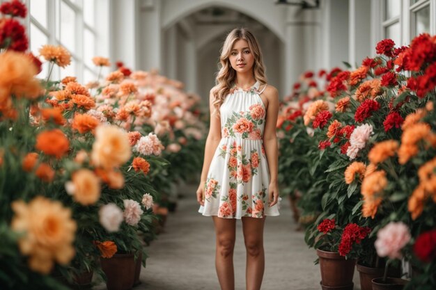 Foto schönes mädchen im blumenkleid