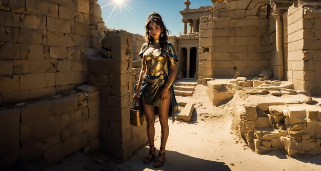 Schönes Mädchen im Kostüm einer alten ägyptischen Göttin Porträt einer schönen jungen Frau