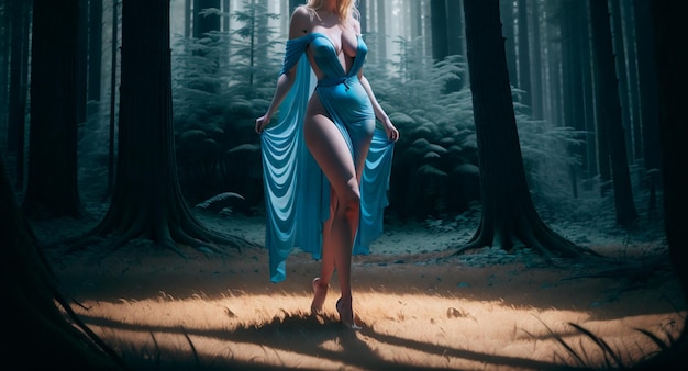 schönes Mädchen in einem Kleid im Wald