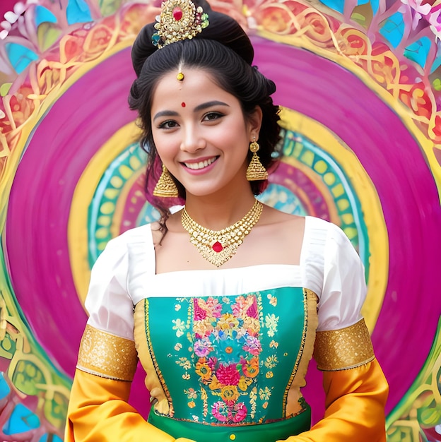 Schönes Mädchen in traditioneller Tracht beim jährlichen Kolkata Flower Festival