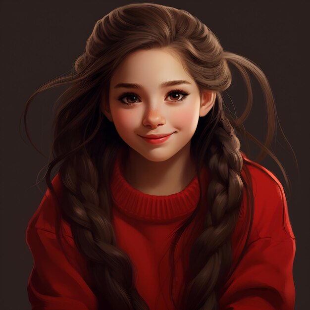 Schönes Mädchen mit langen Haaren, das einen roten Pullover trägt