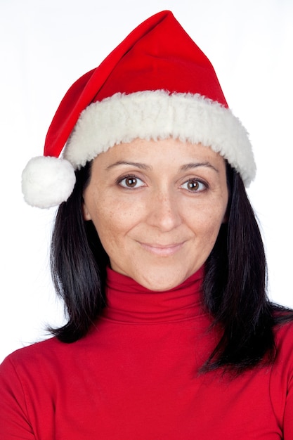 Schönes Mädchen mit Weihnachtshut auf einem over white Background